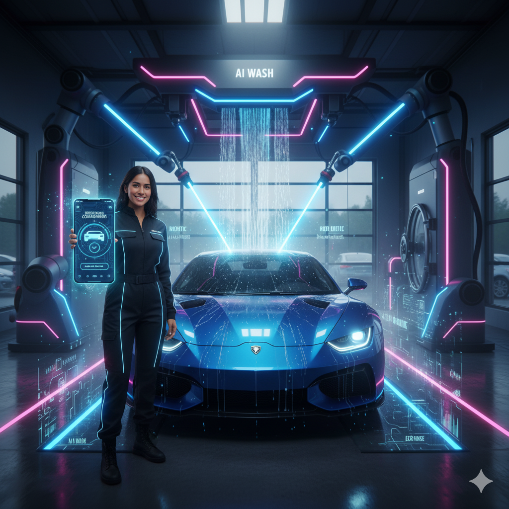 Carro limpio saliendo de un lavadero automático